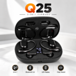 Q25 2-in-1 Couple Soft Ear Hooks TWS Wireless Earbuds – LED Digital Display