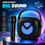 GREATNICE Portable Wireless Bluetooth Speaker with Mic – 3-Inch Big Sound Speaker, USB, SD Card, FM Radio & Karaoke Support with Stylish Lighting